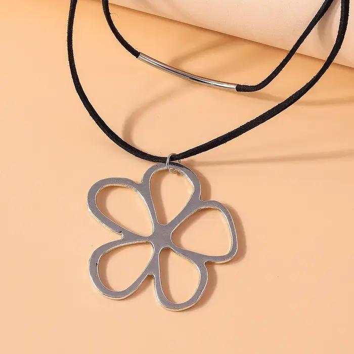 Aihua-Collier ethnique évidé avec pendentif grande fleur pour femme