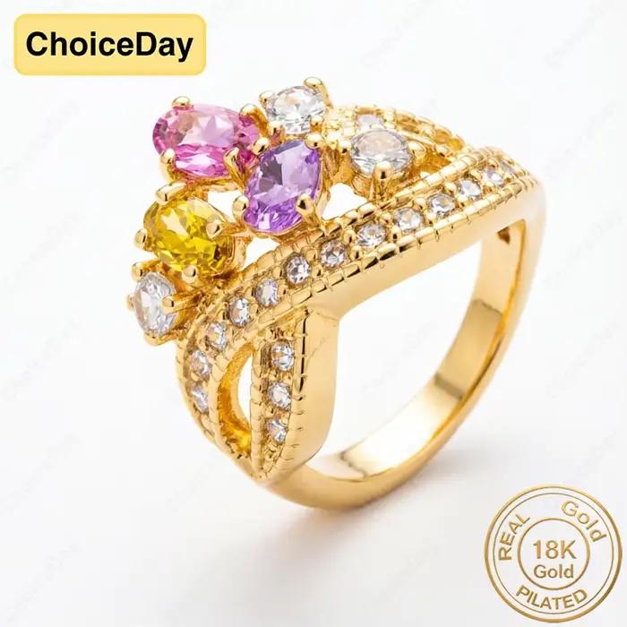 Bague en zircon coloré plaqué or 18 carats pour femmes, accessoires de mode pour mariage et fête