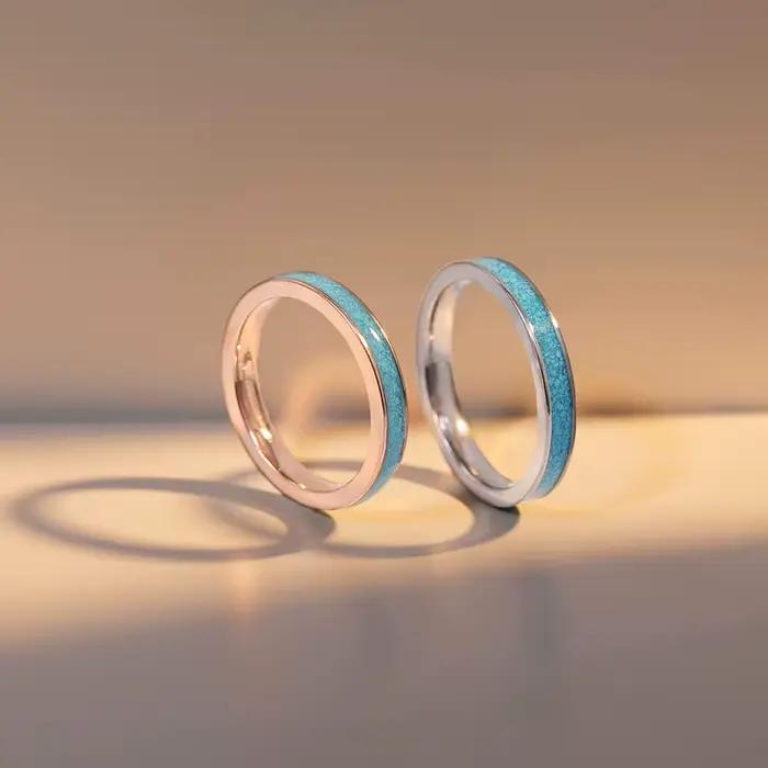 TIGRADE 3MM bague en titane bleu Turquoise fiançailles alliance pour les femmes mode bagues fête bijoux cadeau