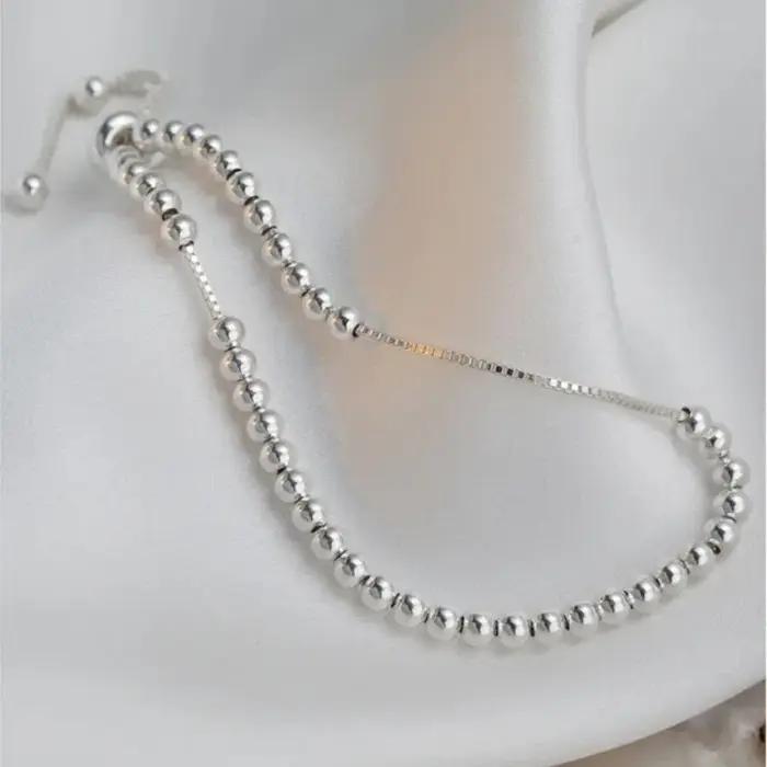 Bracelet en argent Sterling 925 massif pour femmes et hommes perles réglables bijou fait à la main cadeau d'anniversaire et de noël occassions spéciales soirée mondaine cérémonie familiale