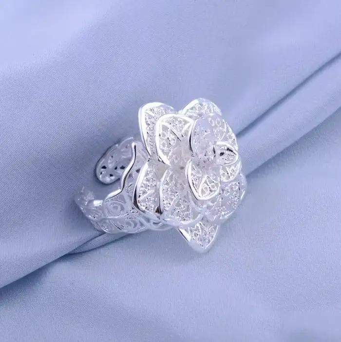 Bague en or Sterling 925 18 carats pour femmes, jolie grande fleur, à la mode, pour fête de mariage,