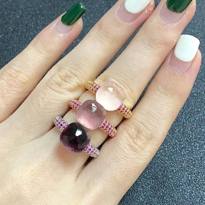 Bague en cristal violet pour femme, incrustation, bijoux plaqués platine, bonbons, document doux, classique