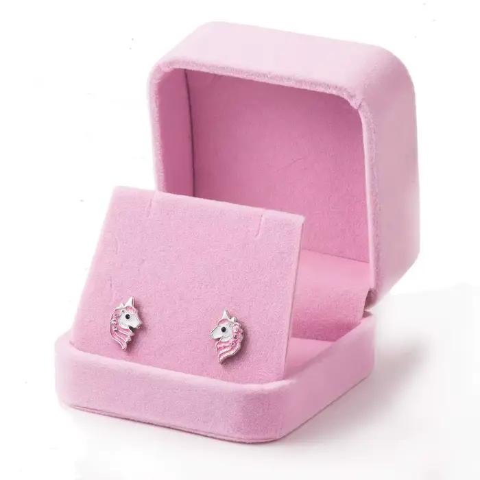 Boucles d'oreilles licorne hypoallergéniques en argent rose clair scintillant avec Zircon pour petites filles, bijoux pour enfants, fête d'anniversaire