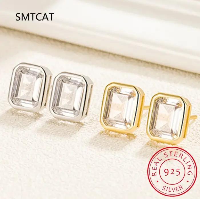 Boucles d'oreilles en argent 925 à haute teneur en carbone serties de zirconium blanc pour femmes occasions spéciales mariage anniversaire engagement
