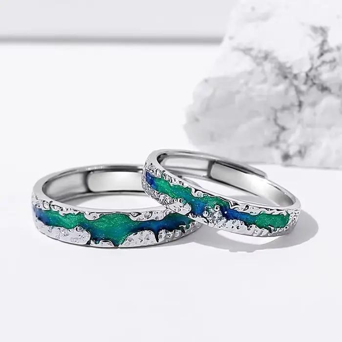 Bague européenne en émail bleu pour hommes et femmes, Aurora, taille réglable, bijoux de couple, cadeau d'anniversaire