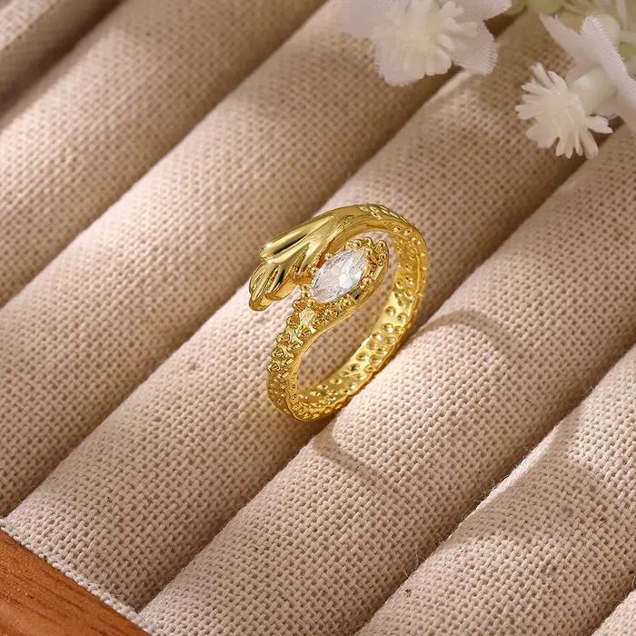 Nouvelle bague géométrique dorée pour femmes, ornée d'un nœud en zircon brillant et d'une fleur, bag