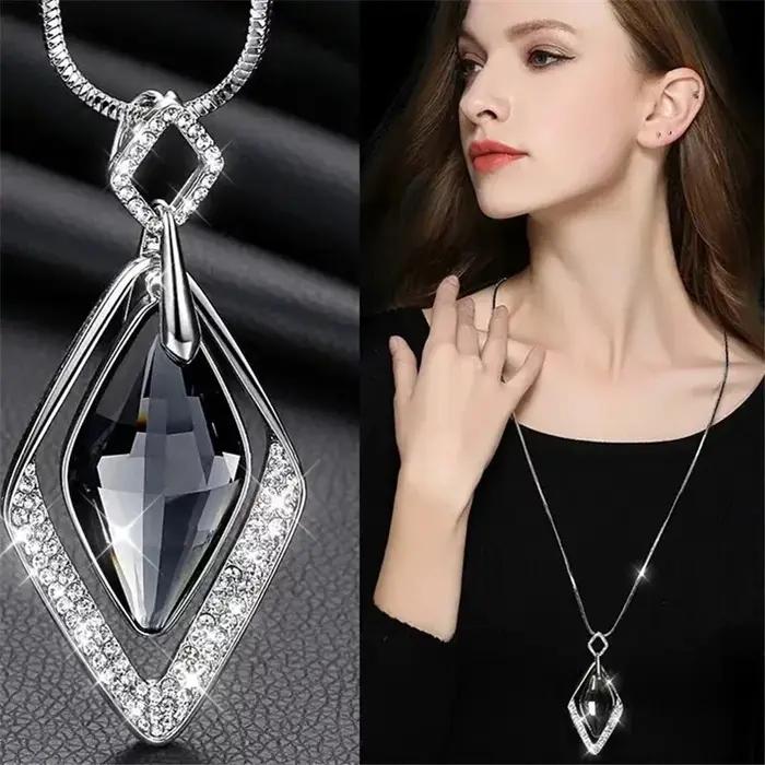 Collier ras du cou en cristal gris pour femmes, longs colliers et pendentifs de déclaration, accesso