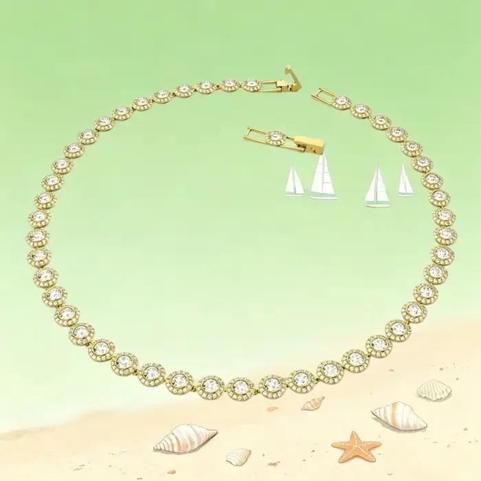 Parure de bijoux fine pour femmes élégantes avec ensemble de collier boucles d'oreilles bague bracelet serti de zirconium blanc et autres pierres précieuses pour occasions spéciales
