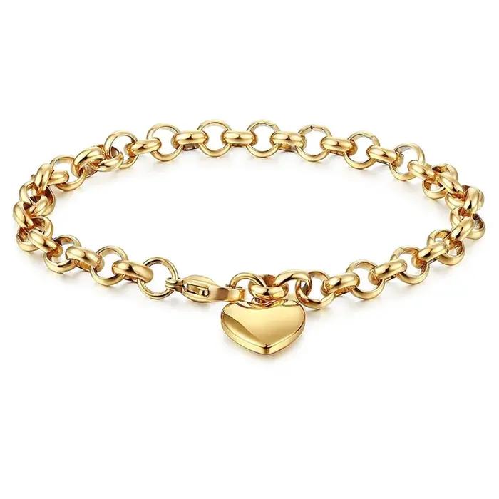 Bracelet Chaîne en Forme de Cœur pour Femmes, Acier Inoxydable, Finition Or, Pour Fêtes, Rue, Anniversaires et Engagements