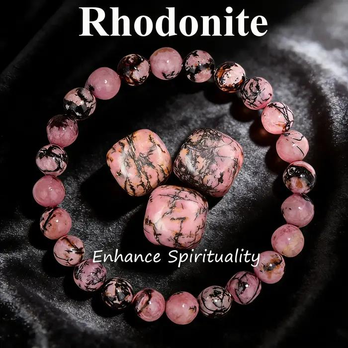 Bracelet en perles de rhodonite pierre naturelle bracelet de guérison reiki vitalité protection bijou exquis homme femme occasions spéciales