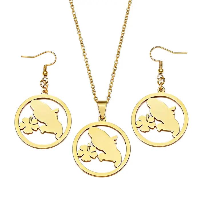 Ensemble de bijoux collier et boucles d'oreilles fleurs et carte de la Martinique pour femme occasions spéciales