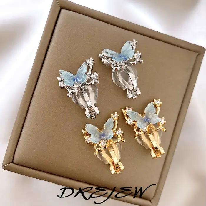 DREJEW Zircon papillon oreille pince pour femmes sans Piercing 2025 lumière luxe pince boucle d'oreille conception de luxe concepteur bijoux