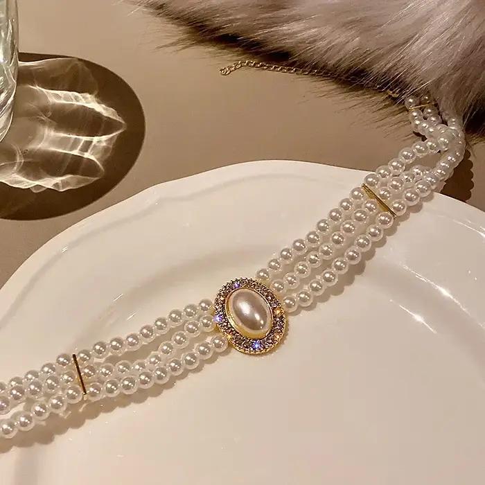 Collier ras du cou en perles multicouches pour femme, bijoux en cristal