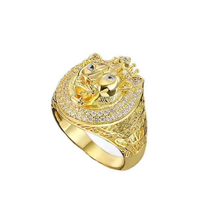 Bague Lion Couronne Hip Hop Or 2026 avec Zirconiums Sertis