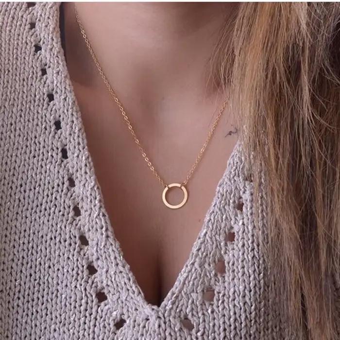 Collier pendentif rond minimaliste pour femmes, collier de clavicule en perles, longue chaîne de feuilles, bijoux à la mode, cadeau de déclaration pour fille