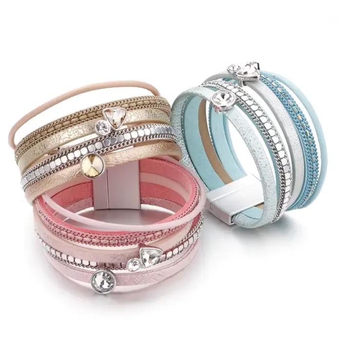 Bracelet en cuir cristal multicouche bohème personnalisable pour femmes occasions spéciales wrap bracelet ajustable tension diverse styles