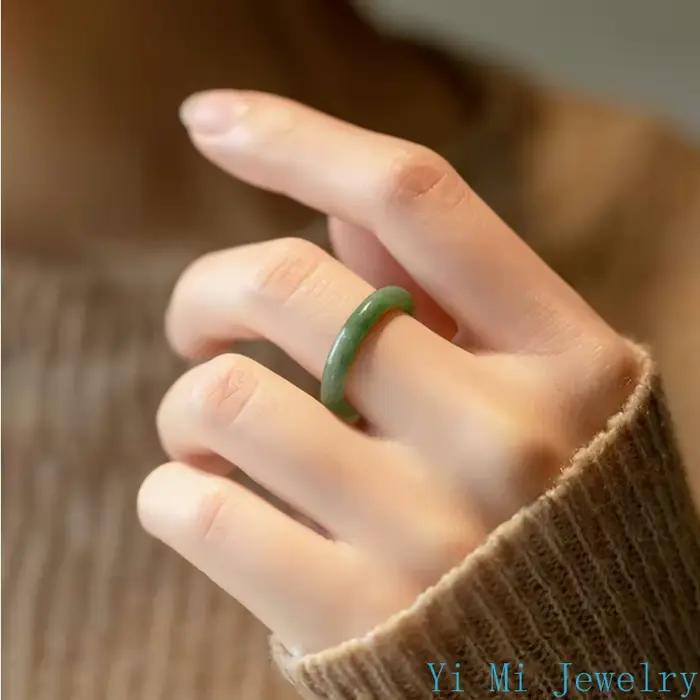 Bague en jade birman ethnique vintage talisman blanc pour femmes occasions spéciales bijou pierre précieuse jadéite nonsexe
