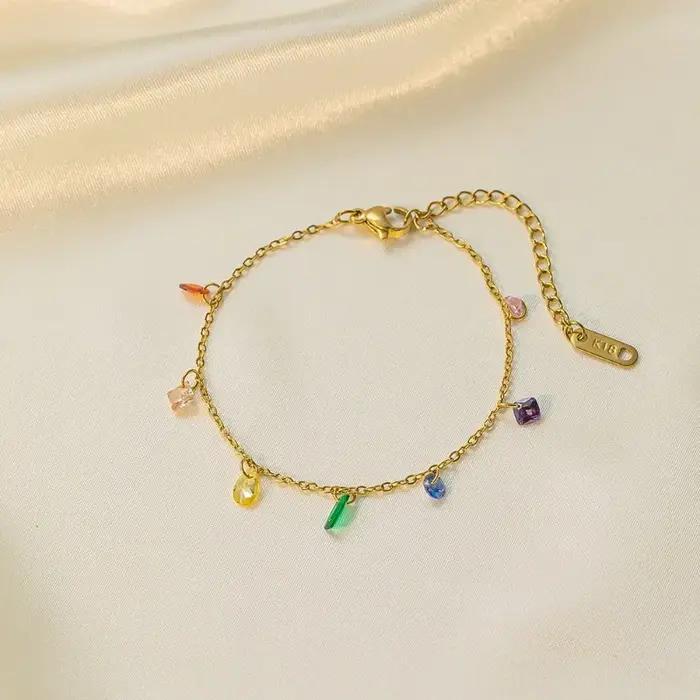 Kolmnsta bohême coloré CZ cristal collier ras du cou pour femmes filles en acier inoxydable pendentif chaîne