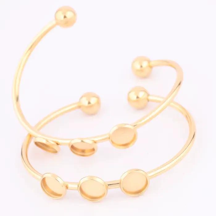 5 pièces en acier inoxydable 55mm manchette Bracelet Base vierges bricolage pliable plaqué or 8mm Cabochon Bracelet paramètres de lunette résultats de bricolage