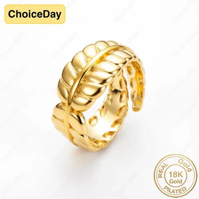 Bague ouverte délicate en forme de plume plaquée or 18 carats pour femmes