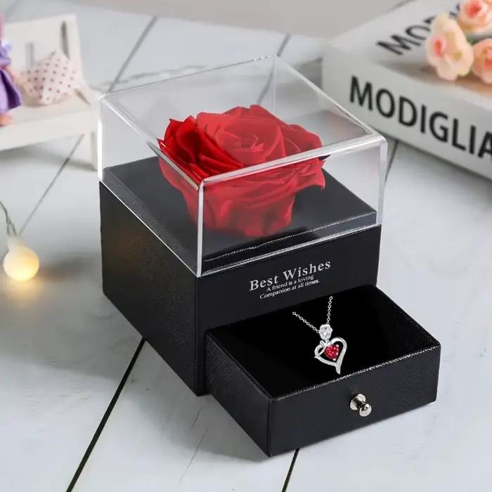 Collier pendentif coeur boîte Rose, cadeau de bijoux je t'aime pour maman, femme, amant, fille, petite amie, meilleur ami de Noël