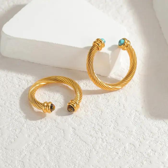 Bague Twisty Vintage en Forme de C en Acier Inoxydable Plaquée Or pour Femmes Occasions Spéciales Élégante Alliance de Mariage Bijoux