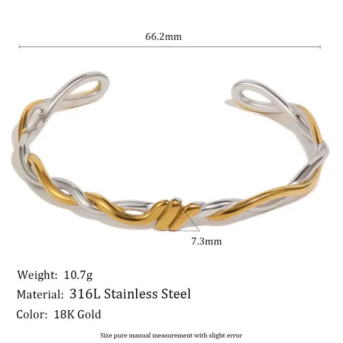Bracelet en acier inoxydable 316L couleur or pur à nœuds et lignes pour femme