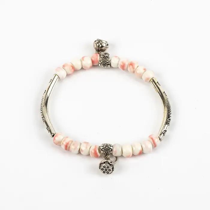 Bracelets élastiques en perles de céramique pour femmes