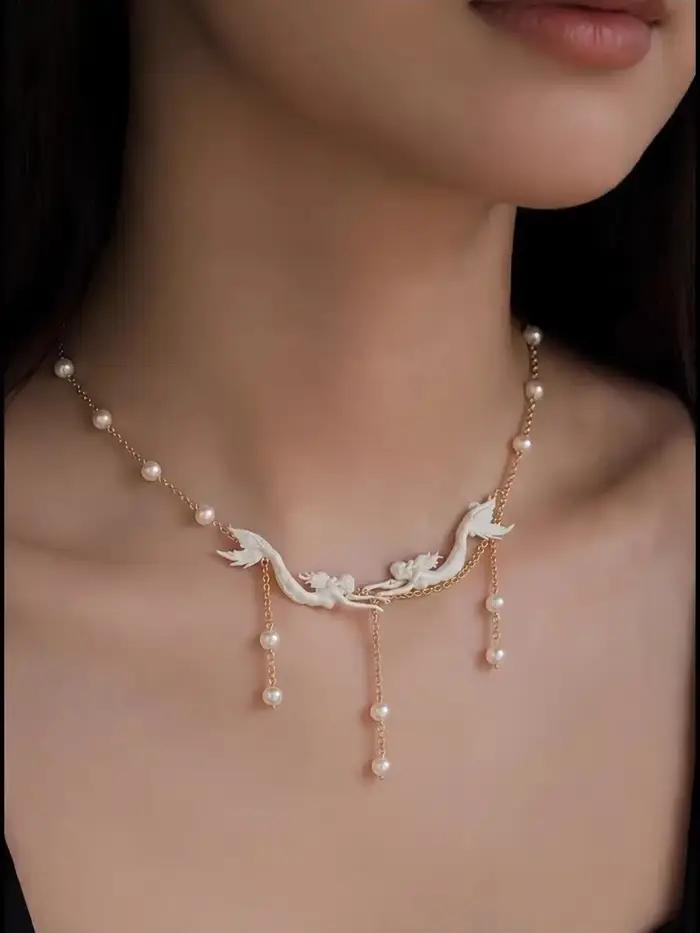 Collier double sirène, perles baroques naturelles
