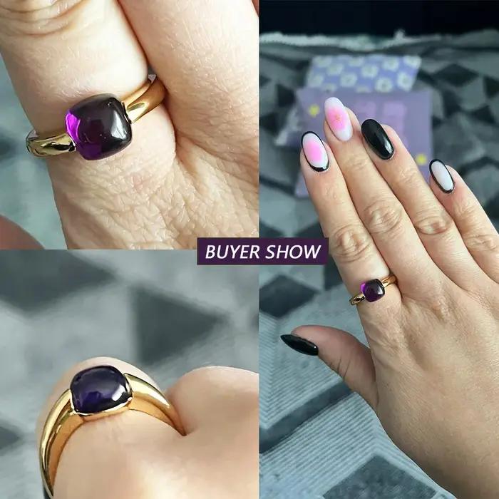 Bague carrée en argent Sterling 925 plaquée or 10K avec pierres précieuses incrustées pour femmes occasions spéciales cadeau de fête