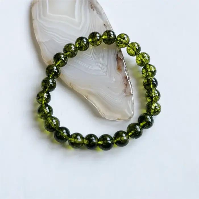 Bracelet en pierre naturelle péridot et perles de cristal pour femmes style moderne vert occasion spéciale