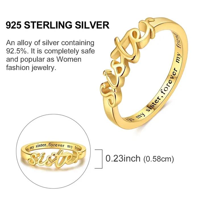 Bague Suster originale en argent Sterling 925 doré pour femmes et filles