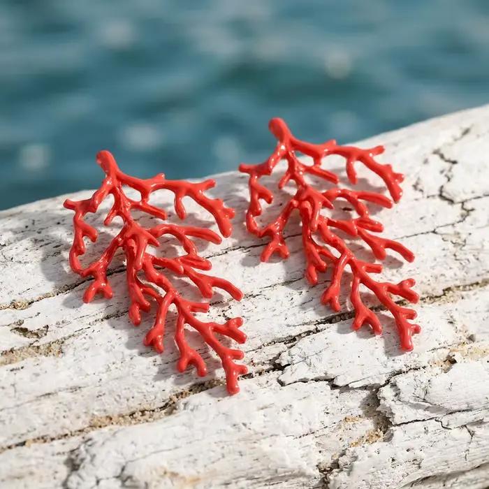 Ensemble de bijoux en corail rouge surdimensionné asymétrique pour femmes occasions estivales et soirées en été