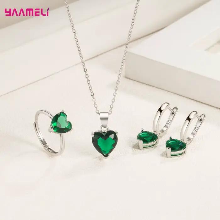 Ensemble de bijoux fin en argent Sterling 925 avec zirconium blanc et cristal pour femmes pour occasions d'engagement romantique