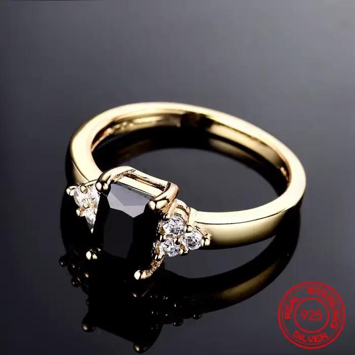 Bague SHYDAN en argent sterling 925 et or 18 carats avec zircon noir pour femme