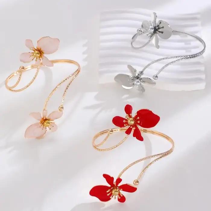 Bracelet Manchette Floral Rouge Élégant Tendance Femmes Personnalité Occasions Spéciales Fête