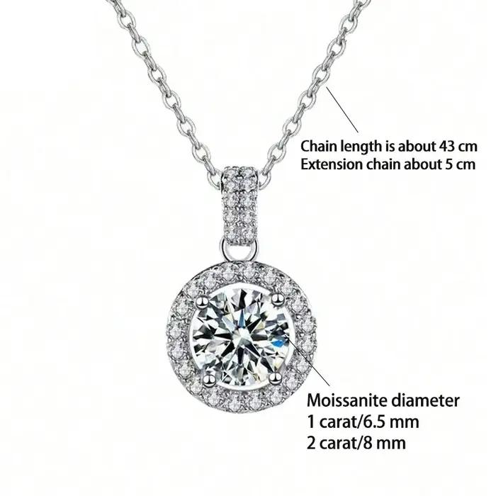 Collier pendentif rond en argent 925 avec moissonite blanche ou grise pour homme et femme pour les occasions spéciales