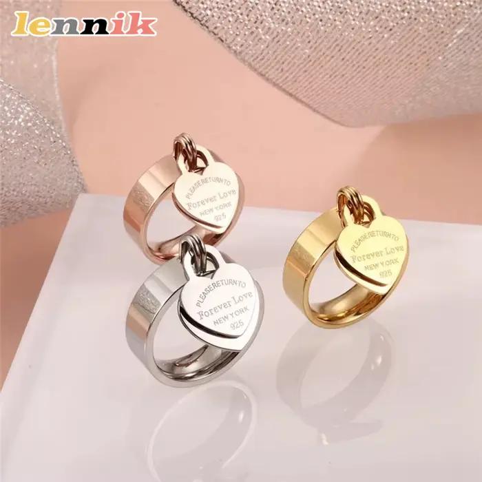 LENNIK bague d'amour pour toujours amour mode lumière luxe coeur de pêche lettre accessoires plaqué or