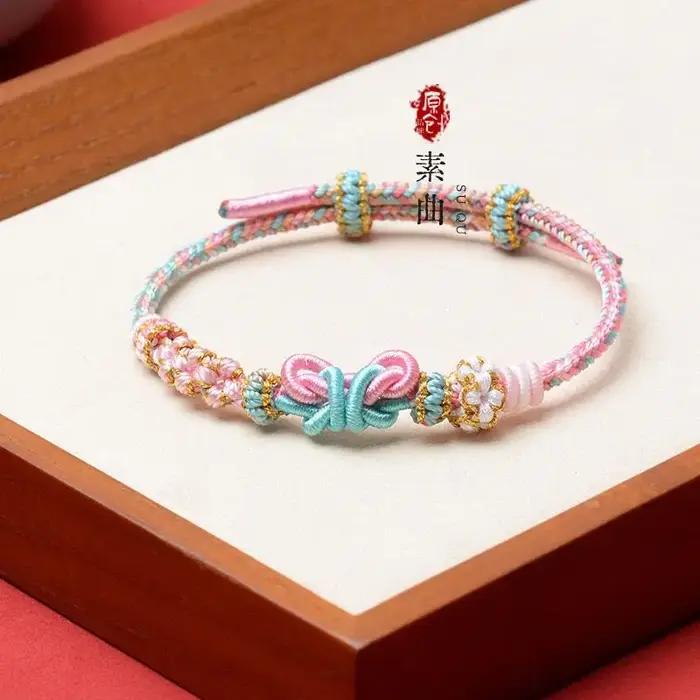 Bracelets Mandala tissés à la main à huit brins, nœud en fleur de pêcher, corde à main pour femmes, bricolage, fini, peut porter, bibelots dorés, breloques