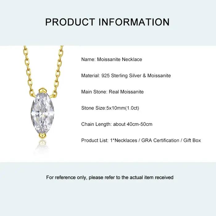 Lnkry – collier Moissanite taille Marquise pour femmes