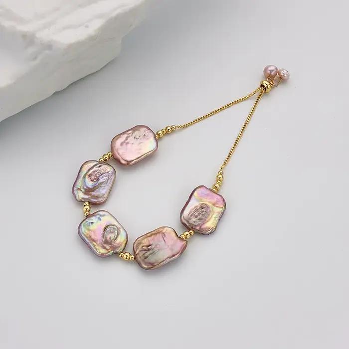 Bracelets réglables en perles baroques colorées d'eau douce naturelles, Design Original, pour mariage, femmes et filles, amoureux, bijoux fins