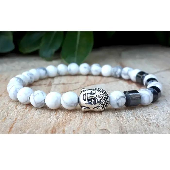 Bracelet bouddha mala en argent pour hommes, bijoux spirituels, de méditation, de yoga, hématite, ho