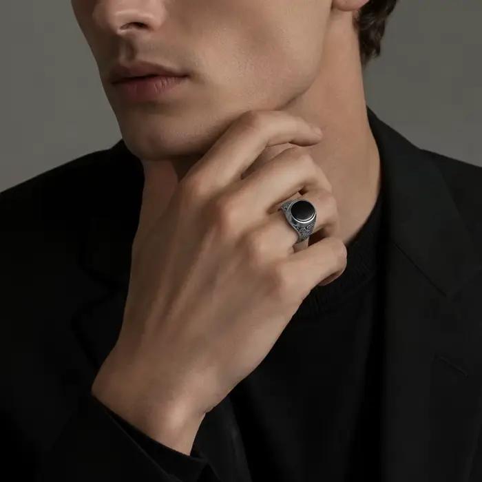 Bague chevalière ovale noire, bijoux fins de Style européen pour femmes et hommes, tout nouveau cadeau d'été Vintage en argent Sterling 925