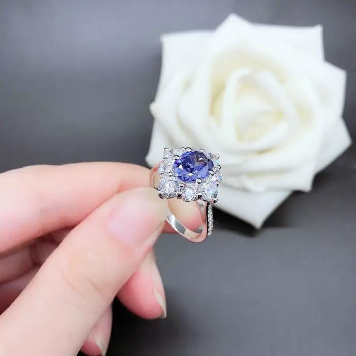 Bague de fiançailles en diamant adrenSapphire naturel pour femme, or blanc pur AU750, belle bague ignorante 18 carats, 2CT