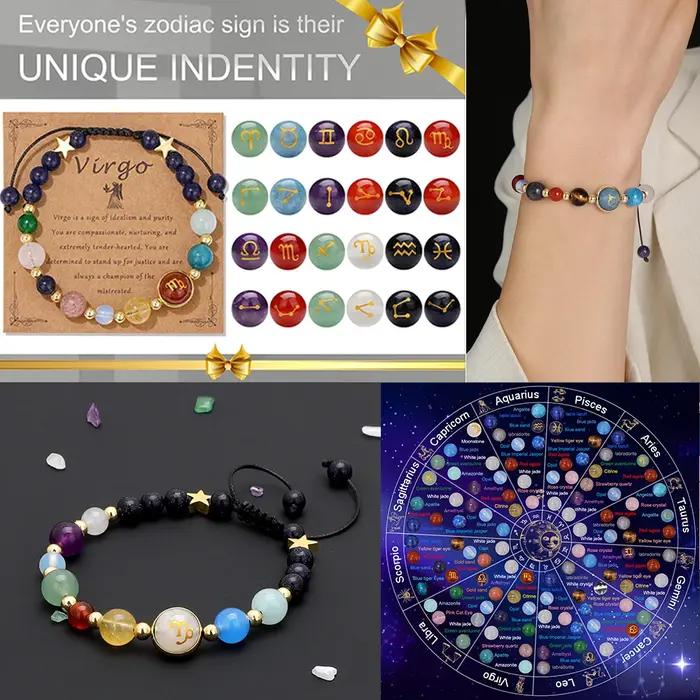 Bracelet tressé en pierre naturelle avec carte pour hommes et femmes