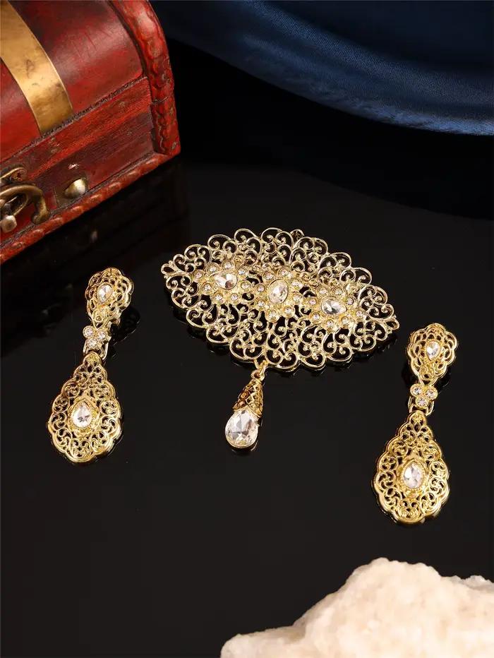 Ensemble de bijoux de mariage marocain pour mariée, 1 broche pour femme gravée ajourée, 1 paire de b