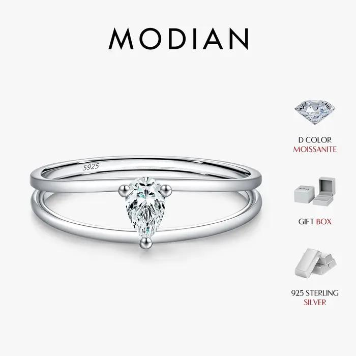 MODIAN – bagues en moissanite couleur goutte d'eau