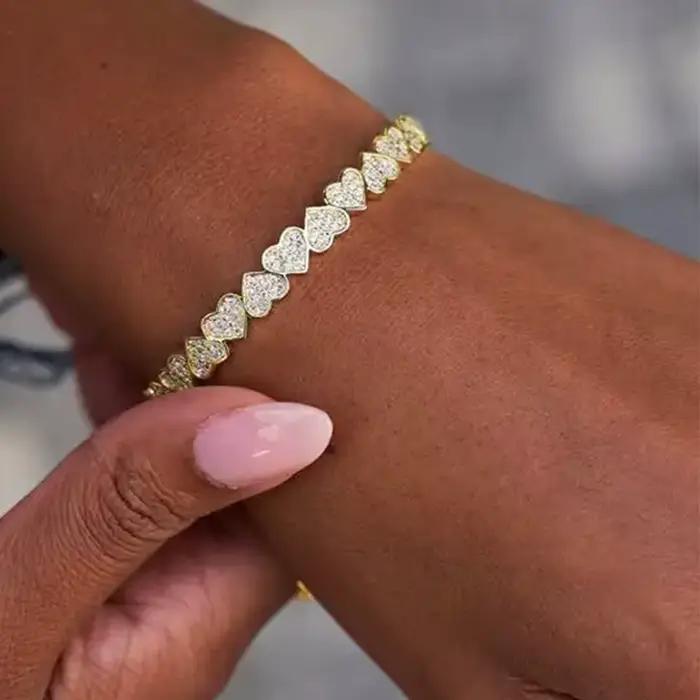Yupsk luxe Buling zircone Bracelet ouvert en forme de coeur pour les femmes personnalisé Hip-hop Rock mode poignet bijoux