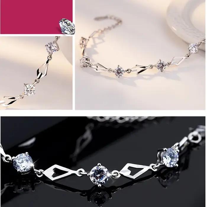 Bracelet à breloques en argent sterling 925 avec zircone cubique et cristal pour femme