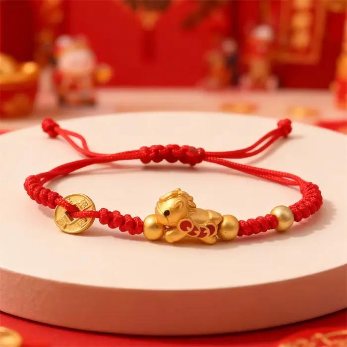 Bracelet en corde tressée rouge porte-bonheur pour femmes année du cheval 2026 style chinois bijoux de bénédiction nouvel an cadeau occassionnels